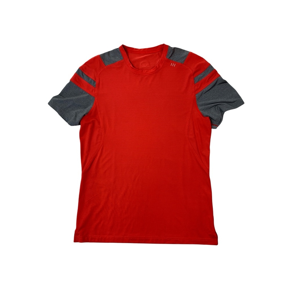 Lululemon Short Sleeve Orange Grey Shirt Workout Athletic Men’s Size Medium